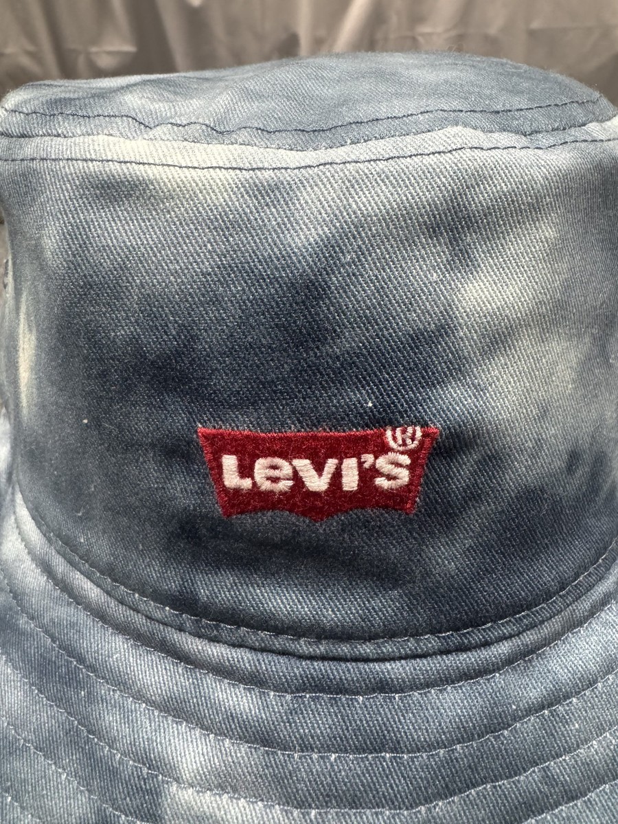Levi's Bucket Hat Embroidered Logo Tie Dye Medium Blue - White NEW