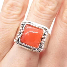 HAGIT GORALI 925 Sterling Vintage Israel Carnelian Modernist Beaded Ring Size 10