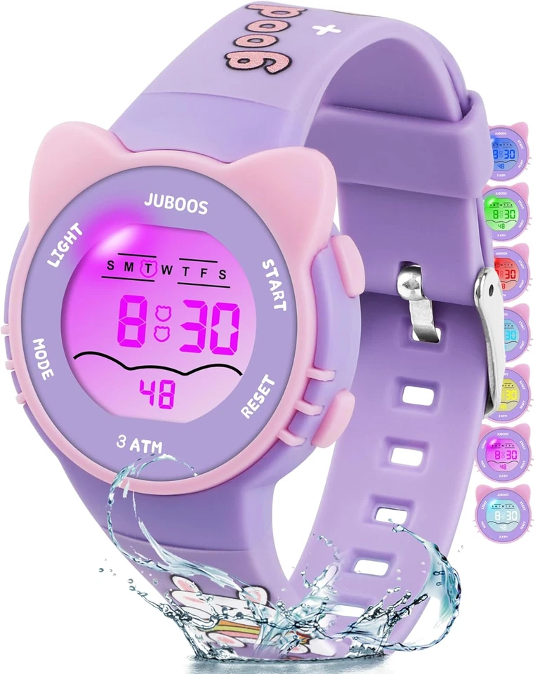 Juboos Reloj Digital Deportivo Para Niños,7 Colores Con Luz Led,Resistente Al Ag - Imagen 2 de 4