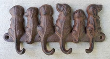 Cast Iron Dog Tails Coat Hook Key Rack Leash Hooks Puppy Dogs Vintage Patina