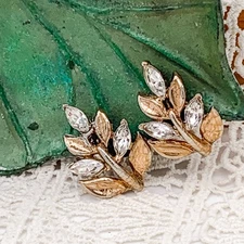 1960s Crown Trifari Goldtone and Rhinestone Leaf Cluster Clip-on Earrings