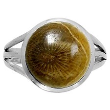 Premium Quality Flower Fossil Coral 925 Sterling Silver Ring s.7 Jewelry R-1006