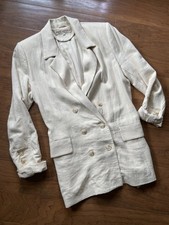 FREE PEOPLE OLIVIA DOUBLE BREASTED IVORY LINEN LONG BLAZER SIZE S/4