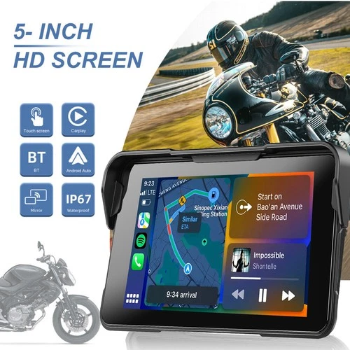 5" Portable Touch Screen Motorcycle GPS Navigator Wireless CarPlay Android Auto