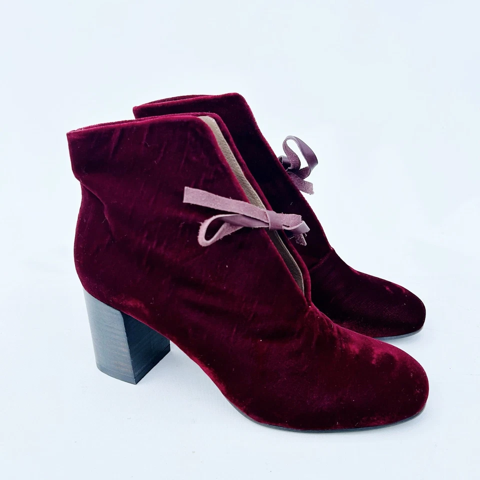 Nuevo Coclico Terciopelo Tacón Bloque Punta Redonda Lazo Botines Rojo 6.5 Borgoña 37 Foto 2 de 4