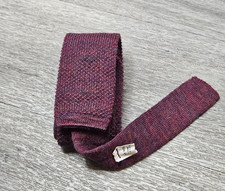Vintage Heatherknit Wool Knit Tie Burgundy Square End 3" x 59" Made in USA