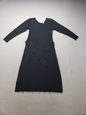 Charli Women Dress M Black A Line Dolman Sleeve Round Neck Tie Waist Ribbed Midi