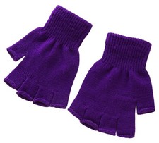 X F Boys' and Girls' Solid Knitted Half Finger Mittens Typing Small, Purple