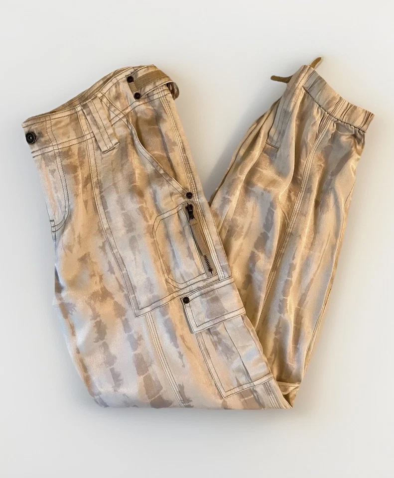 Pantalones cargo de satén Marrakech bohemios tiro medio cintura ajustable talla 25 Foto 2 de 4