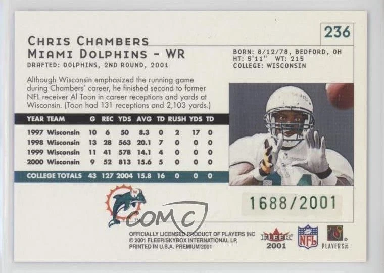 2001 Fleer Premium Premium Rookies /2001 Chris Chambers #236 Rookie RC - Image 2 of 2