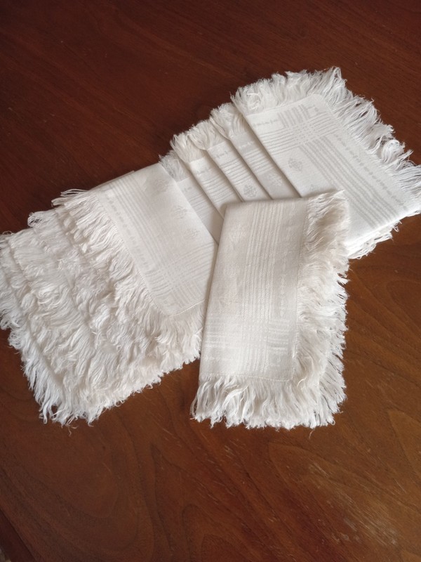 11 Estate Vintage Beautiful Soft Silky Damask Fringed Napkins 15x15