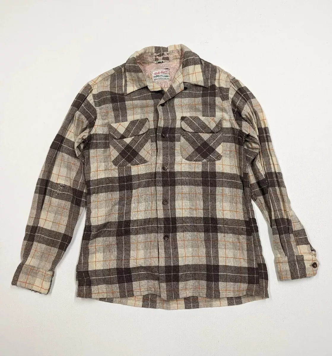 Vintage Field & Stream Wool Plaid Flannel Shirt Size M Minnesota