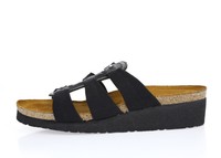 Womens Naot Brooke 226230 Black Leather / Fabric Slides Sz. 37 on sale Womens Naot Brooke 226230 Black Leather / Fabric Slides Sz. 37 on sale