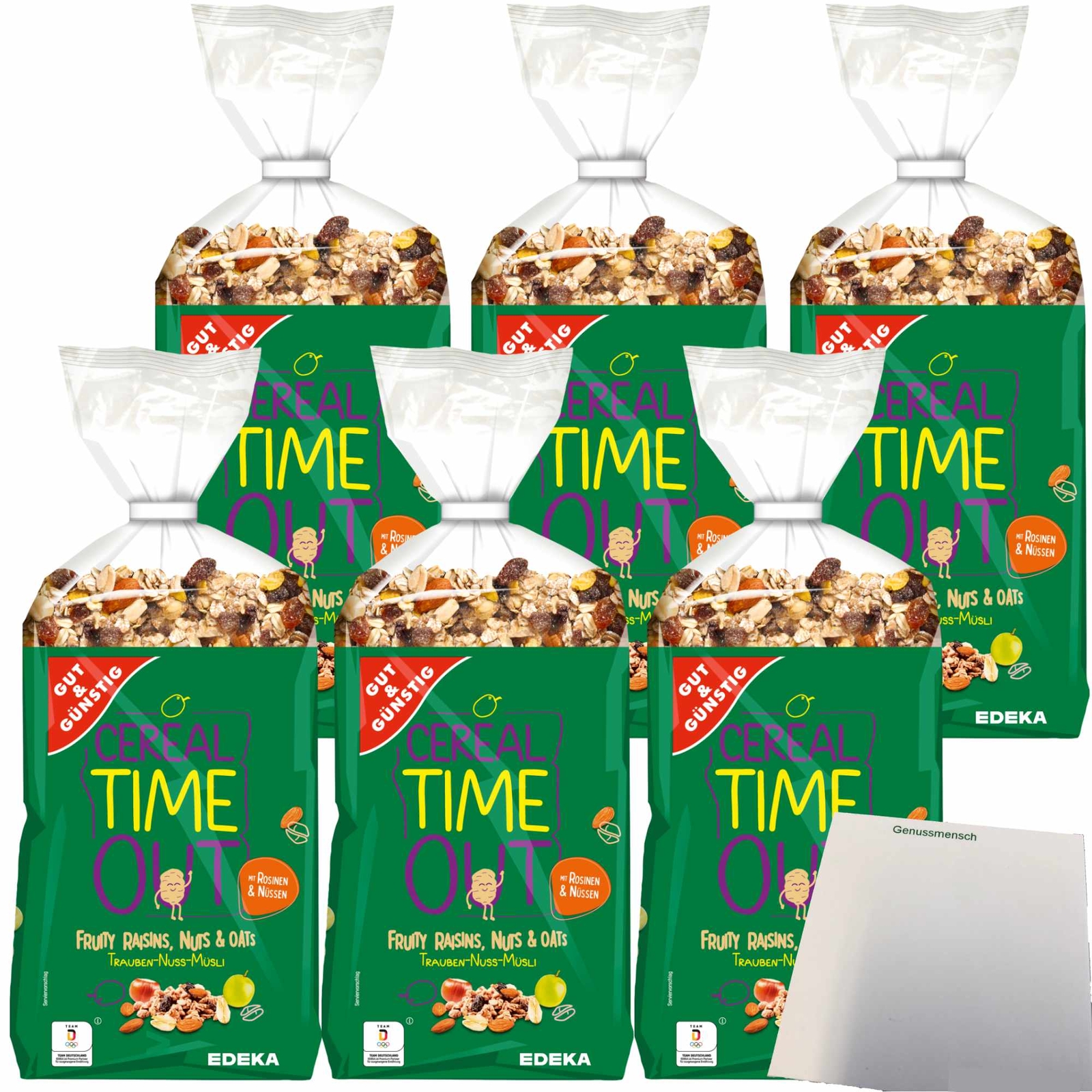 Gut&Günstig Traube-Nuss-Müsli mit Rosinen und Nüssen 6x1000g Packung usy Block