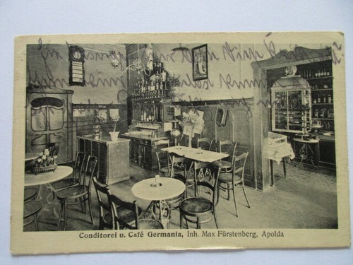 seltene AK Apolda Conditorei Cafe GERMANIA M. Fürstenberg Gastraum 1921 - Picture 1 of 2
