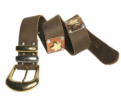 tobacco road belt Tobacco Road Belt Co Shovelle Brown Leather Metal Stars Size XS (27.5” -  31.5”)