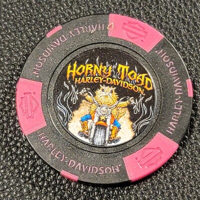 HORNY TOAD HD ~ FT. HOOD, TEXAS (Blk/N Pink Full Clr) Harley Poker Chip (CLOSED)