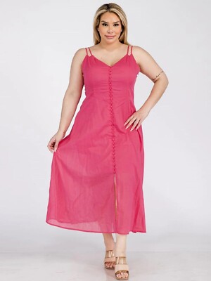 Womens Plus Size Fuschia Pink Button Up Maxi Dress 1XL