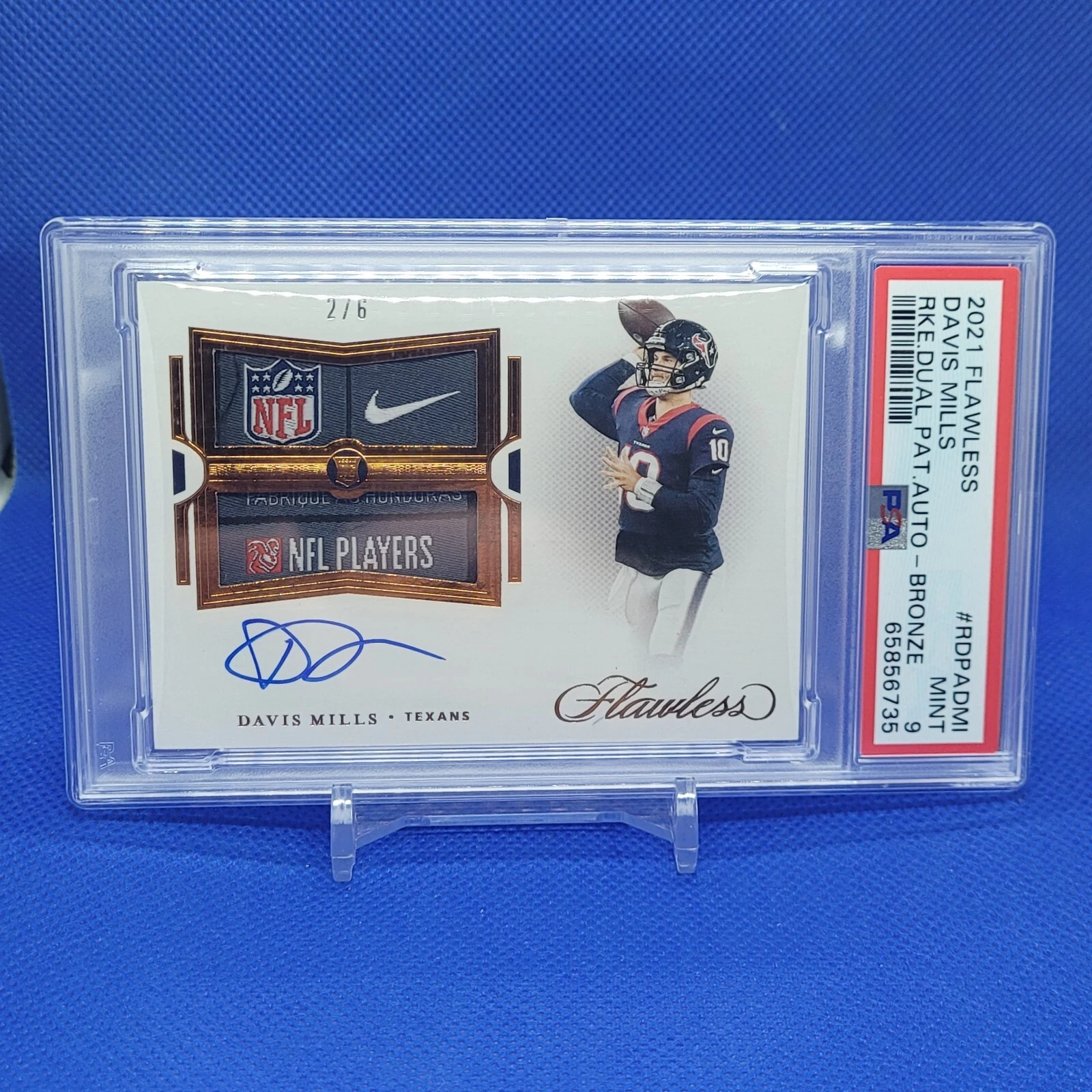 Davis Mills Panini Flawless Rookie Dual Patch Autograph #RDPADMI Bronze