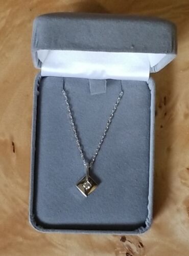New Vintage MCM DIAMOND Shape SOLITAIRE Necklace 14K WHITE GOLD Mariner Chain - Picture 15 of 15