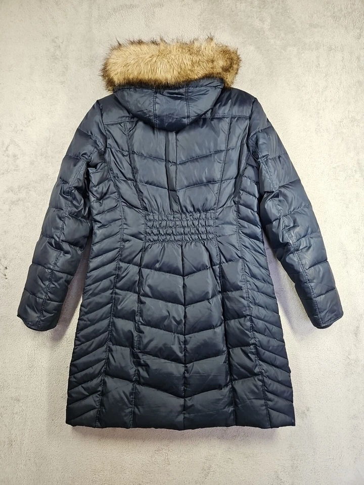 Michael Kors 羽绒大衣人造毛皮装饰帽及膝深蓝色 M 码 — 第 2/4 张图片