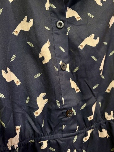 La Vie Lente Llama Navy Blue Dress Large Polyester M Buttons Vintage Teacher - Picture 9 of 12