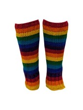 Handmade  100% Wool Chunky Winter Striped Leg Warmers With Fleece Lining P1