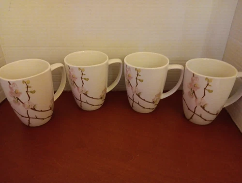 CORELLE COORDINATES CHERRY BLOSSOM Set of 4 - 12 OZ PORCELAIN COFFEE MUGS LOVELY