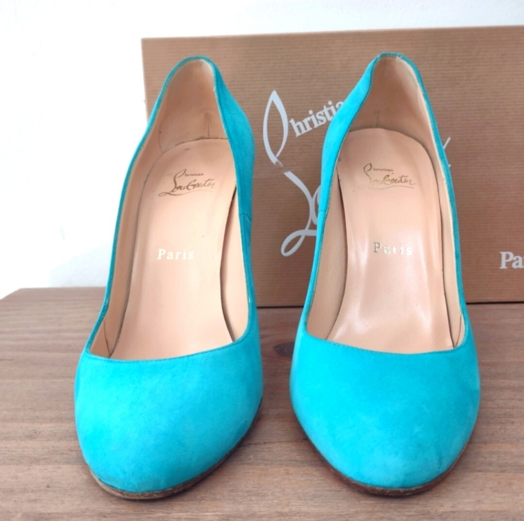 Christian Louboutin Riviera turquoise Ron Ron 100 suede red bottom