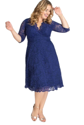 NWT Kiyonna Mademoiselle Lace Cocktail Dress 3X Sapphire Blue Scalloped Lace  | eBay