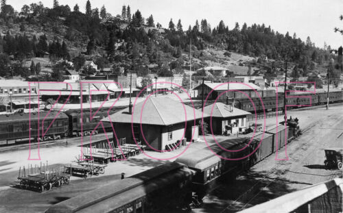 Nevada County Narrow Gauge (NCNGRR) Yard View at Colfax, CA in 1923 - 8x10 Photo