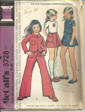 MCCALLS 3728 GIRL'S SIZE 12 JACKET, TOPS, SKORTS, PANTS SEWING PATTERN 1973
