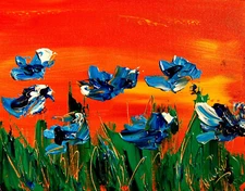 M. KAZAV  - BLUE POPPIES Supeb Oil Painting  abstract SIGNED  Original ofef