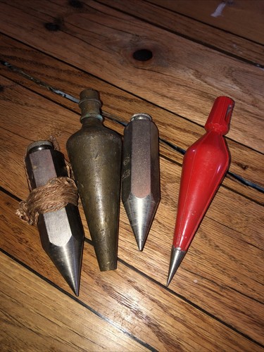 Vintage Plumb Bobs Lot Of 4 Brass Steel 16 Oz 8 Oz Missing Tip