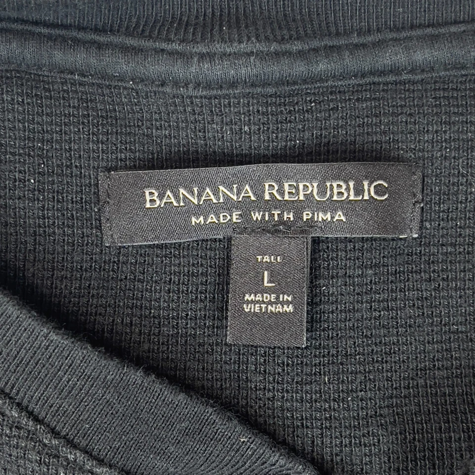 Banana Republic Shirt Mens Large Black Solid Knit Casual Long Sleeve Henley Neck - Image 2 of 4