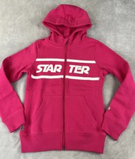 Starter Girls' Zip-Up Logo Hoodie Pink with Striped Rib Size Medium