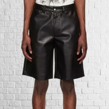 New Men's Genuine Black Leather Real Lambskin Shorts Shorts Pant Black Sport