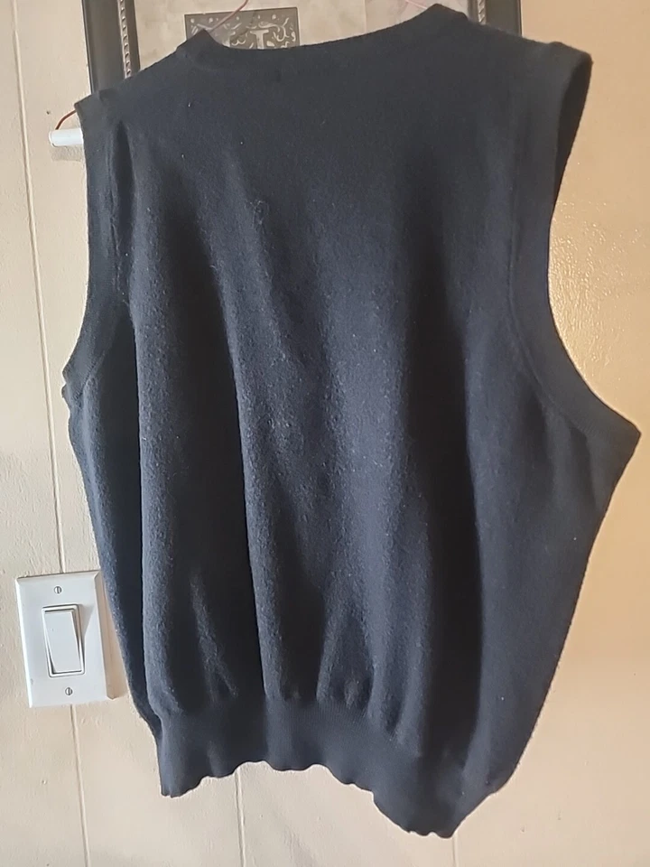 Garret Scott Suéter Chaleco Hombres 2XL Negro Cuello en V Lana Merino Extra Fina Sin Mangas Foto 3 de 3