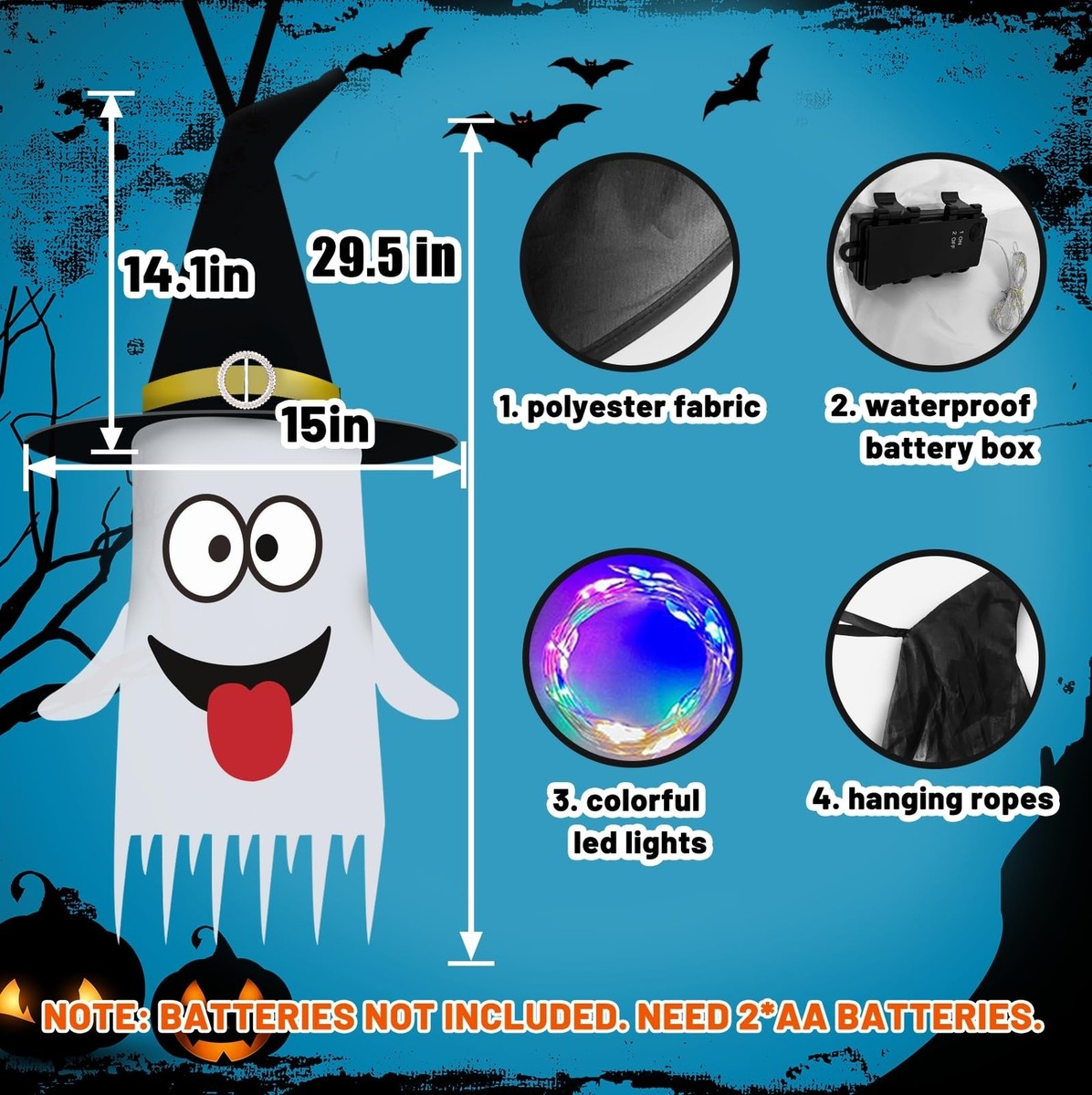 2x Hanging Lighted Ghosts – Halloween-Deko Mit LED, 1 M Lang, Für Drinnen & Draußen