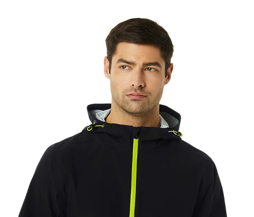 ASICS Men's SMALL Hooded Lightweight Waterproof Jacket in Performance Black/Lime - Picture 5 of 10