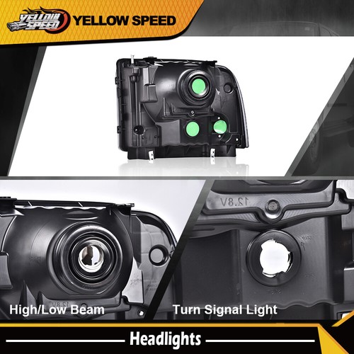 Fit For 99-04 Ford Super Duty Excursion Black Headlights Conversion Kit W/ Bulb - Picture 11 of 12