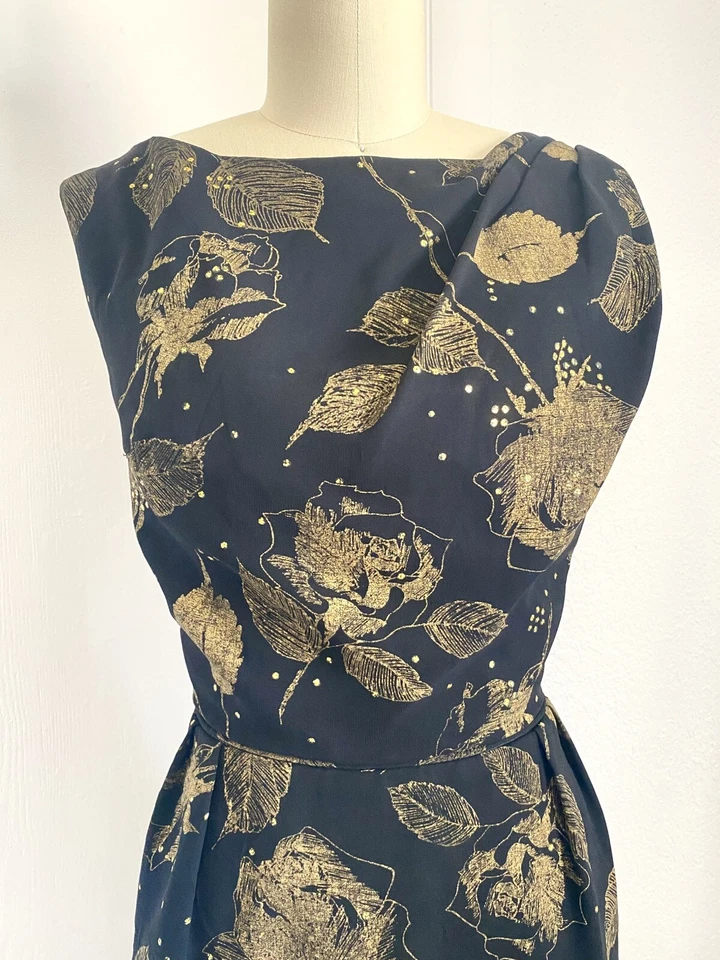 Vestido Vaina Floral Metálico Dorado Negro Años 50 Rosa Brillo 37x29x41 Foto 2 de 4