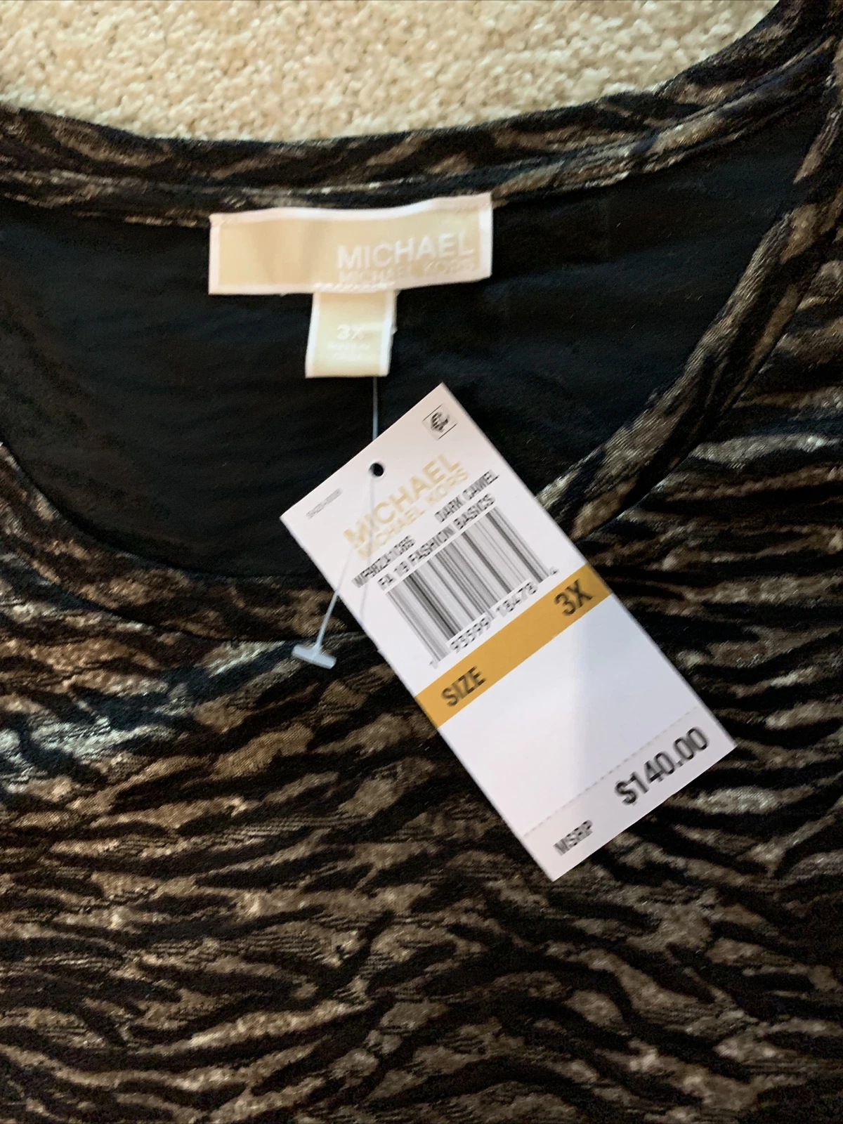 Abito a righe marrone oro nuovo con etichette Michael Kors taglia 3X vendita al dettaglio 140