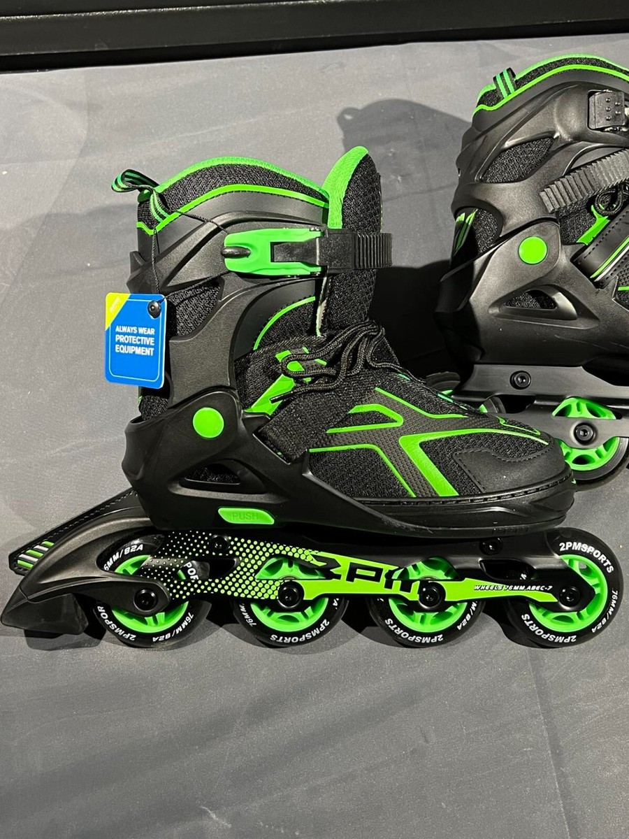 2PM Sports Green S Inline Skates & Protective Gear Set - Kids Rollerblades With Pads