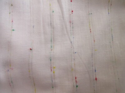 WHITE Multi-Color FLECKS Stripe Nubby Texture Cotton Blend Fabric Doll Dress