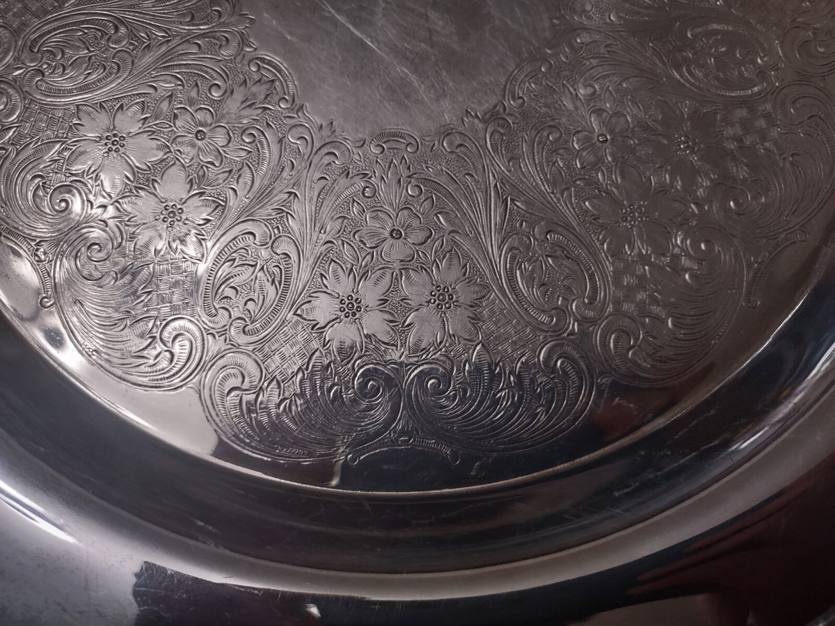 Poole Silver Plate Round Gadroon Edge Ornate Serving Tray | eBay