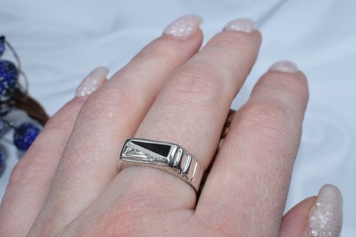 NEW ! black onyx VTG Ukraine Sterling SILVER 925, Ring MENS - Picture 4 of 20
