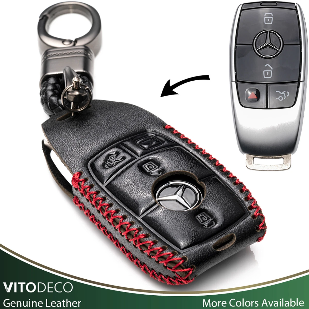 Vitodeco 4 Button Leather Key Fob Case for 2021 Mercedes Benz E