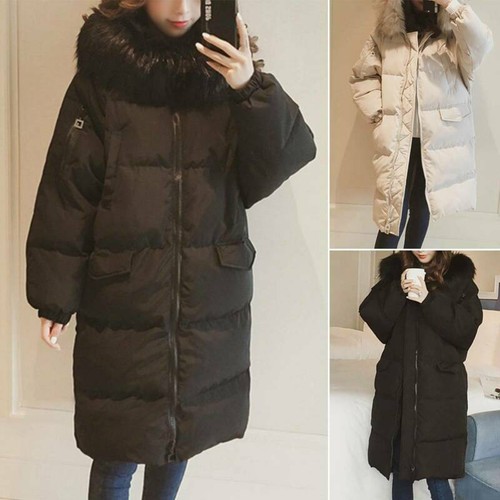 Women Down Fur Hooded Puffer Parka Coat 
