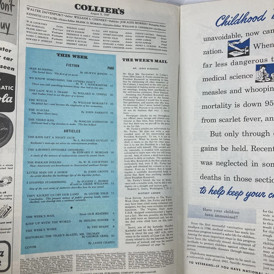 VTG Collier's Magazine August 9 1947 Vol 120 No. 6 Man Running by Selwyin Jepson Foto 2 de 3